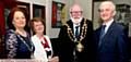 The Mayor of Oldham honours John Hudson for his time served on Saddleworh Parish council. Pic shows, L/R, Pam Byrne, chairman of Saddleworth Parish council, Kathleen Hudson, Mayor of Oldham, Derek Heffernan , John Hudson.
