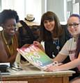 FROM the left: Oldham College student Hemercia Quintas (19), Jo Manship Head of Faculty Digital and Creative and exchange student Paula Zuiderduin (17)