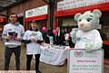 HOSPICE awareness . . . Oldham College students, from left, Morgan Benson, Jake Tolchard, Farheen Zubair, Lauren Charlesworth, Farhana Begum and Tanvir Islam (in the mascot costume) in Oldham town centre to raise awareness of Dr Kershaw's Hospice