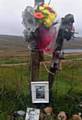 A memorial to Keith Bennett at the top of Wessenden Head Road, just outside Meltham, close to Greenfield Road this morning