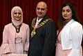 NEW Mayor of Oldham, Councillor Shadab Qumer with wife Sobia Arshi (left) and daughter Fiza Shadab
