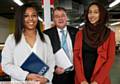 HELP . . . Young entrepreneurs Shanice Martin (left) and Karima Begum, who are starting up businesses, with manager Oldham Enterprise Trust Graham McKendrick