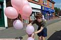 Pink balloons placed outside shops in Ashton Road East, Failsworth to mark the Manchester Arena attack. Pic shows Lewis Garrity (21) from the Little Gift Shop.
