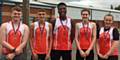 Harriers medal winners - Connor McHugh (left), Harry Collier, Reality Osuoha, Sophie Hall and Lorna Holt