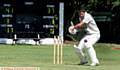 BACK-FOOT SHOT . . . Heyside skipper Ryan Barnes looks for runs against Walsden