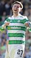 Celtic's Patrick Roberts celebrates scoring his side's second goal of the game during the Scottish Premiership match at Celtic Park, Glasgow.