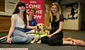 LEFT TO RIGHT: Abbie Lees, aged 18, Norma Jones, guide dog volunteer, Hetta, the working guide dog, Ellie Taylor, aged 18