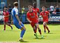 GET IN . . . Ryan Leonard celebrates scoring Athletic's opening goal against Stalybridge at Bower Fold.



PICTURES by ALAN HOWARTH
