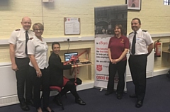 Pictured (left to right) are: left to right: Lieutenants Jonathan and Sarah Pitts, Debbie Abrahams MP, Lisa Woolfenden Community Ministry Secretary, David Rowlanes Mission Development Manager 