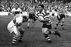 Loose-forward Derek Turner pictured in action for Oldham in 1958