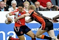 BACK IN TOWN: Former star Marcus St Hilaire (left) in action for Oldham 