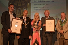 Pictured (left to right) are: John Kourtoulos, Sales Director, Dulux Trade – Sammy Davis, National President of the PDA – Clare Watson and Bernard Watson, of Bernard Watson Painting and Decorating Contractors – Gilly Carr FICWCI, President ICWCI