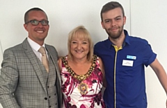 Oldham's Anthony Howard-Cofield is pictured (right) with Lord Mayor of Manchester, Councillor June Hitchen, and Greg Bate, from Seetec 