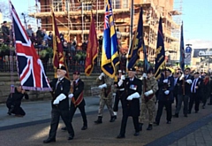 The Remembrance Sunday scene in Oldham town centre yesterday