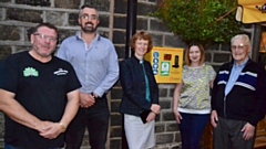 Julian Taylor, landlord of Church Inn, Matthew Sykes, Saddleworth Round Table community projects officer, Rev Hilary Edgerton, Caroline Tamworth and Ron Bunting.