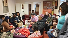 Sawn service users enjoying a coffee morning (prior to them moving to Zoom)