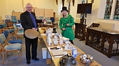 Caroline Hawley, complete with Victorian top hat, pictured with Rev John Rosedale 