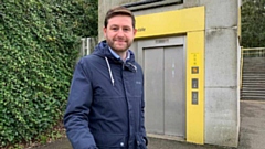 MP JIm McMahon is pictured at the Freehold tram stop