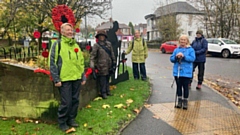 At the Silent Soldier at Grotton with (left to right) Pauline Lewis, Yvonne Wilkinson, Susan Fleming, Jane Hind and Rachel Gittens