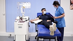 Ihtsham Ali is pictured donating plasma Manchester Plymouth Grove