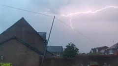 Oldham skies were lit up by the thunder strikes yesterday. Picture courtesy of Chris Stringer on Twitter