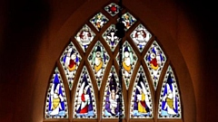 The top part of the ancient Saddleworth Church east window