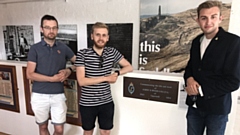 Pictured (left to right) are: Historian Roy Crozier with Councillors Luke Lancaster and Max Woodvine, plus the plaque to A B Wood, after its presentation at Saddleworth Museum