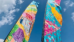 The hand-painted banners were created as part of a project called Flags For Hope by carnival arts organisation Cabasa