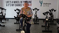 Cllr Jenny Harrison tries indoor cycling