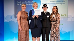 Pictured with the NHS North West Parliamentary Award are (left to right): Rachael Osborne - Service Manager and Mental Health Clinician - Pennine Care NHS Foundation Trust, Karen Maneely – Network Director of Operations at Pennine Care NHS Foundation Trust, Detective Chief Inspector Jane Curran – GMP’s Strategic Lead Mental Health and Samantha Noble -  Clinical Service Manager - Pennine Care NHS Foundation Trust
