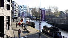 The delightful New Islington Marina section of the Rochdale Canal near Manchester city centre