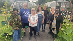 Pictured are (left to right): Dada Zubeda – Project Co-ordinator at SAWN, former local councillor Peter Davis, Mayor of Oldham and Failsworth West Councillor Elaine Garry, Victoria Holden – Director of Northern Lily and Co-founder of The GROWE Project, Naomi Martin-Smith – Volunteers Co-ordinator at FCHO, Audrey Murphy – Programmes and Engagement Lead at SAWN and Rose Ssali – Chief Executive of SAWN