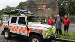 Pictured (left to right) are: Andy Hadfield (OMRT member), Alan Warrior (landlord of the White Lion) and Lee Briggs (OMRT member) 