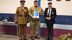 Present at the ceremony at the Hillside Avenue HQ were RBL Chairman, Sgt Major Brian Douglas (Ret), and their President, Major Eddy Hardaker, of 75 Engineer Regt, as they presented an Agreement of Affiliation certificate to the Royton Detachment Commander, Staff Sgt Instructor Paul Clarke