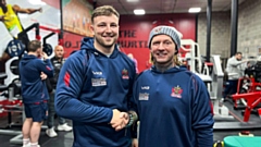 Oldham's latest signing Ben Forster is pictured with head coach Sean Long