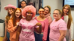 Kenika Gumbs (pink wig), HPP’s Assistant Marketing Manager, with some of the office staff showing off their Wear it Pink outfits