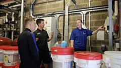 Some of Oldham Active's young workforce undertaking pool plant training, teaching them how to operate and maintain swimming pools and spas