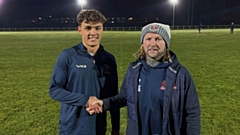 Oldham's Marcus Geener is pictured with head coach Sean Long