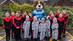 Dr Kershaw's Hospice mascot Hartley is pictured with dancers from the Jayne Barnes School of Dance