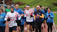 Kevin Sinfield (centre) pictured during his incredible 7 in 7 Ultra Marathon challenge earlier this week. Image courtesy of the Leeds Rhinos Facebook page