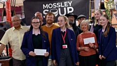 Pictured are the Mossley SOUP 17 project presenters. Image courtesy of Postbox Photography