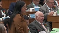 Arooj Shah pictured at the general meeting. Image courtesy of Oldham Council