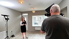 Shereen Howarth, Managing Director of Cornerstone Estates and Lettings, pictured on set with 'Homes under the Hammer' in Diggle