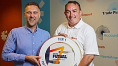 Simon Wright, founder and chief executive of Manchester Futsal Club, with Mark Lindsay of WeDo Business Services