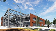 An entrance view of new Sustainable Materials and Manufacturing Centre (SMMC) planned for Atom Valley in Rochdale. Image courtesy of Rochdale council