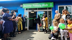 Councillor Arooj Shah, Leader of Oldham Council, pictured cutting the ribbon at the official Beever Family Hub launch last summer