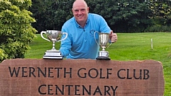 Lee Rowbotham is pictured with his trophies