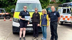 Pictured (left to right) are: Lizzy Partington (OMRT Vice Chair), Ann Webb (South Pennine LDWA representative), Roz Dunington (South Pennine LDWA) and Sean Read (OMRT Team Secretary)