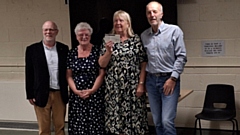 The cheque was presented to Julie Grace, chair and co-ordinator at Oldham MS, by current Saddleworth Rotary Club President Clint Elliott after Jon Stocker and Sheila Bowes recounted the story of how the money was raised to an interested Oldham MS Group meeting
