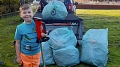 Thomas is pictured after a cleaning-up session near his home in Chadderton. Images courtesy of Rebecca Stewart